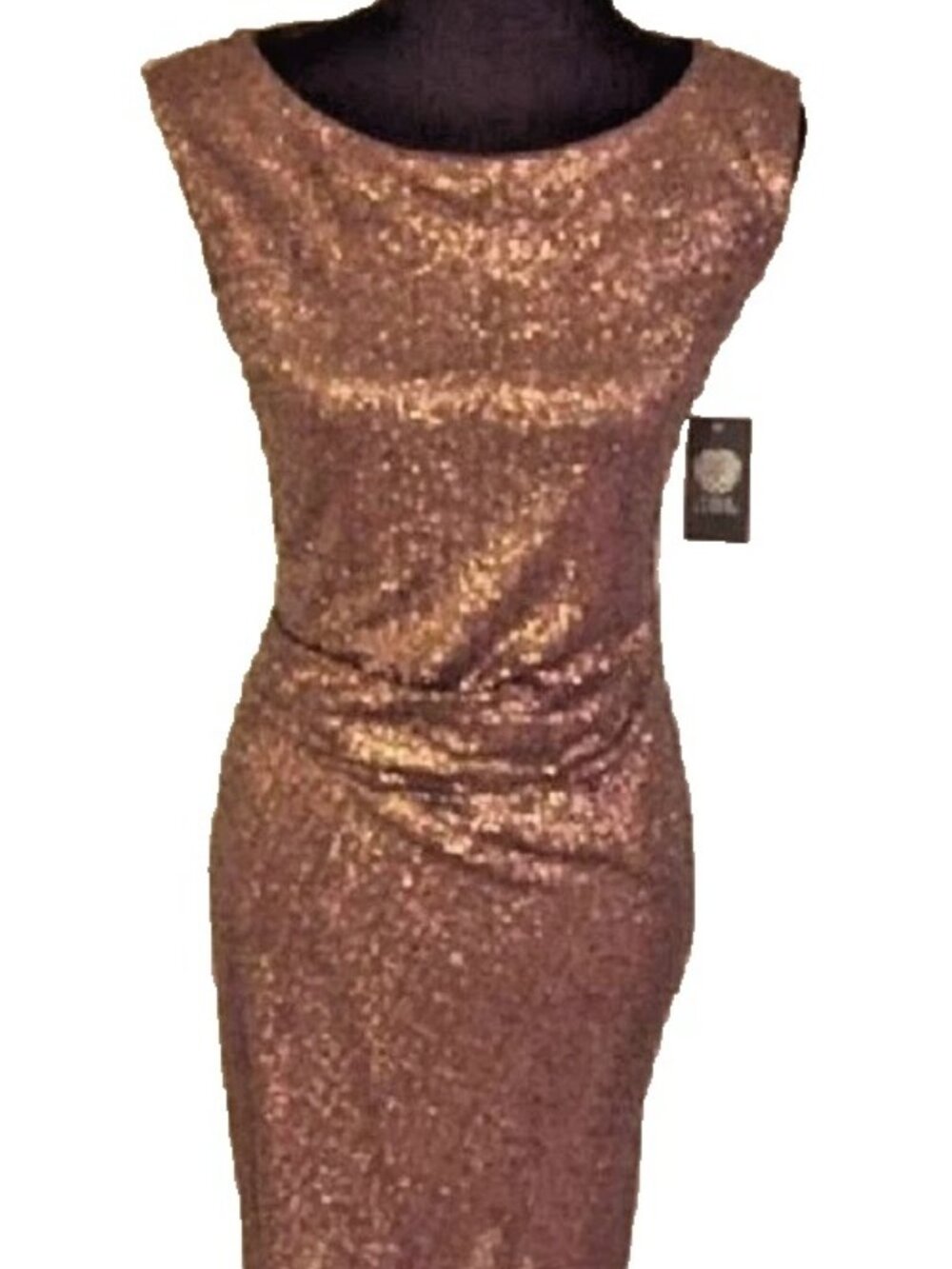 Share VINCE CAMUTO Dark Gold Sequin Dress w/Ruching on the Side (Sz-2) $168